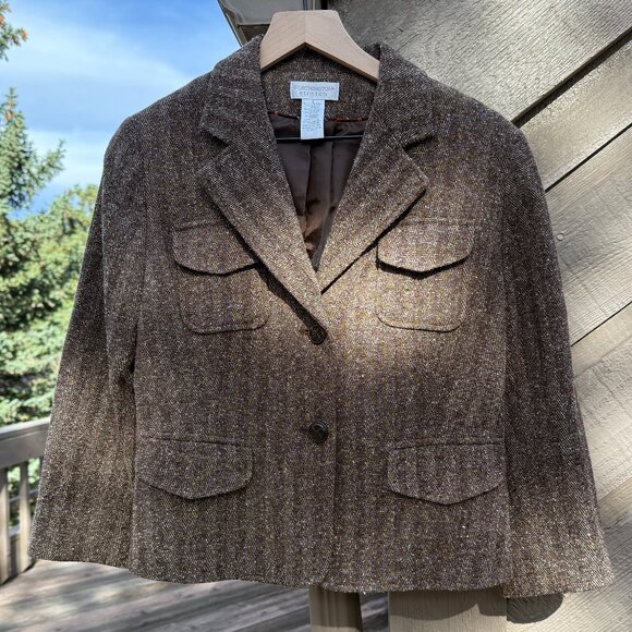 EUC Vintage Worthington Tweed Herringbone Brown Stripe Blazer - Picture 1 of 10